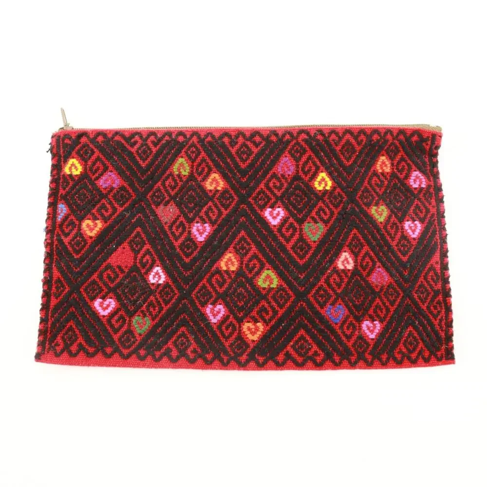 Hand Embroidered Heart Clutch Handbag Women Purse Shoulder Bag